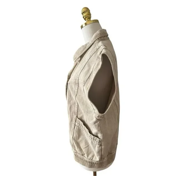 NWT Elan Joy Vest Tan Wash Button Down Denim with Pockets Sz Med - Picture 3 of 14